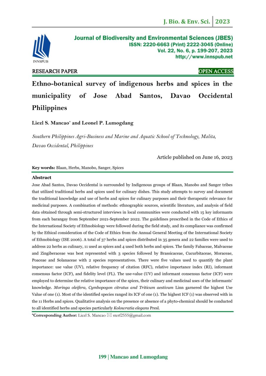 Ethno Botanical Survey Of Indigenous Herbs And Spices In The