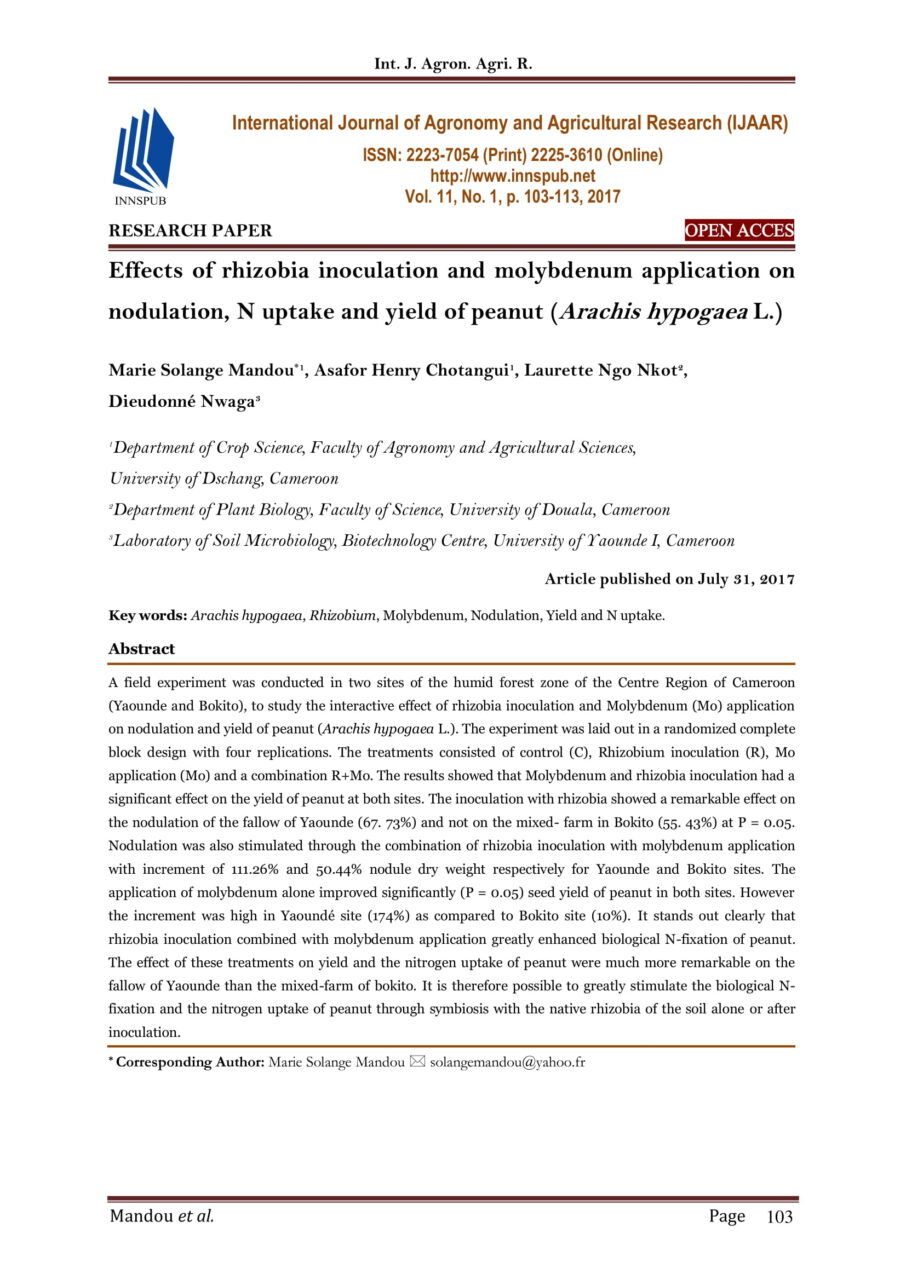 Effects of rhizobia inoculation and molybdenum application on ...