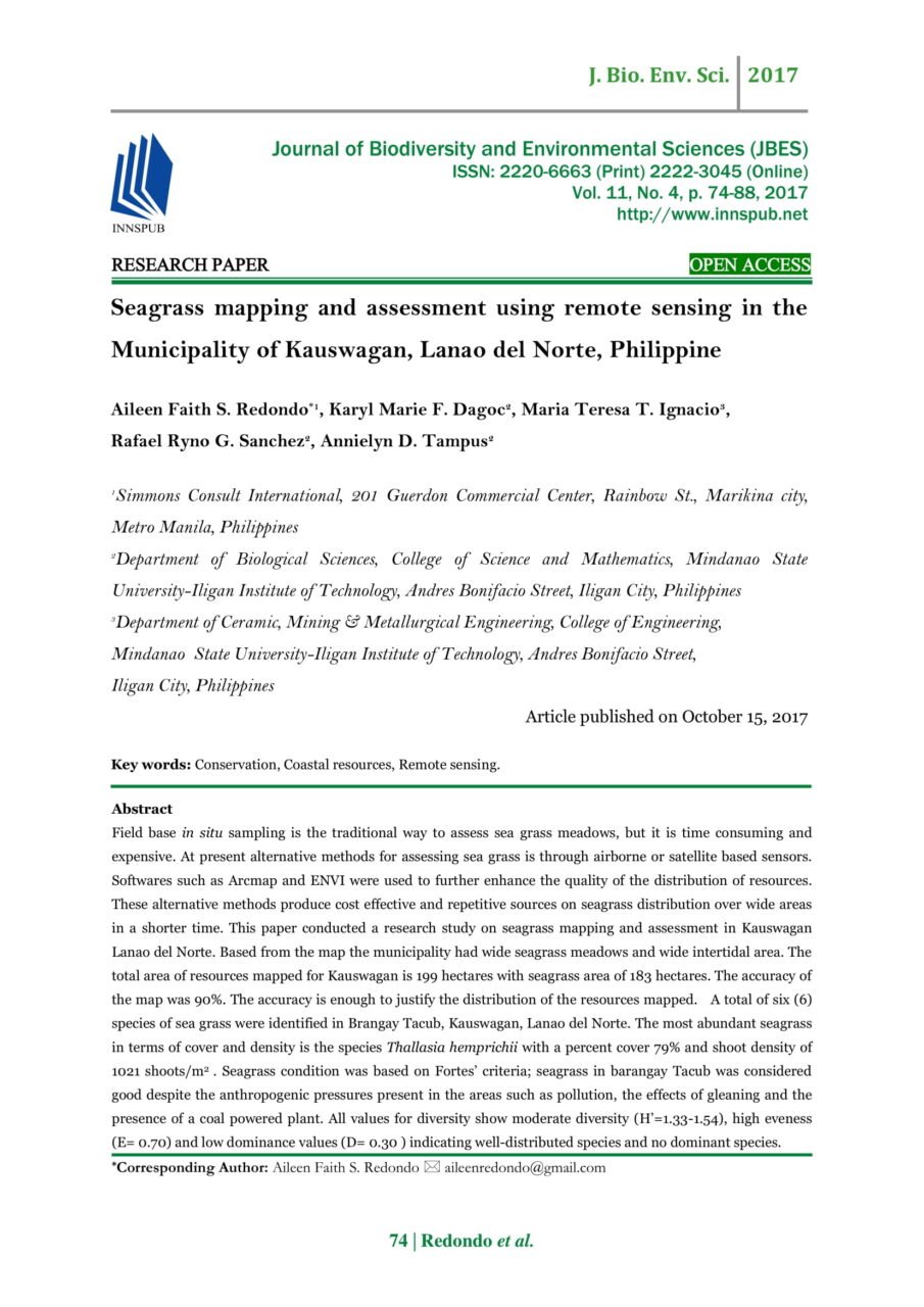 Seagrass mapping and assessment using remote sensing in the ...