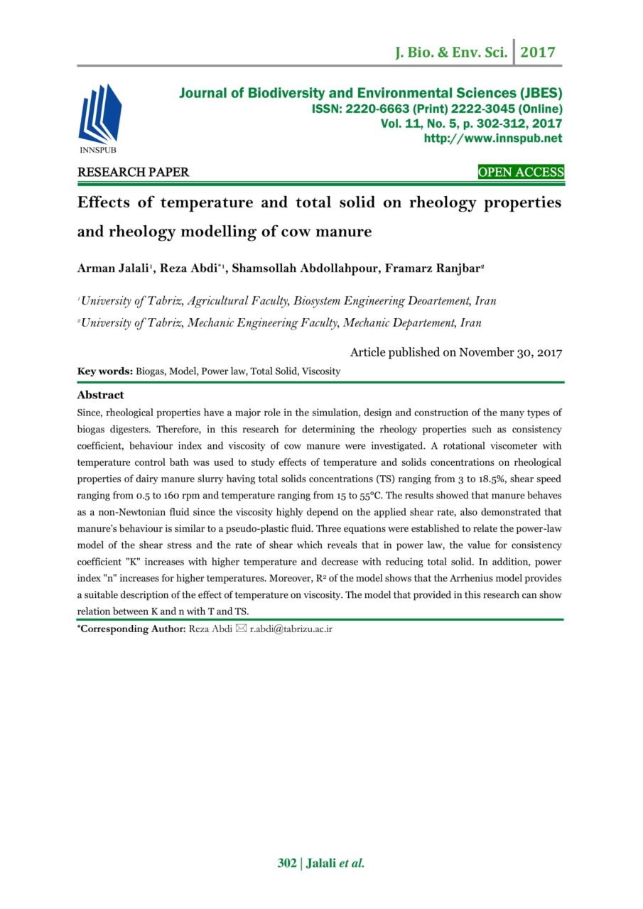 Effects of temperature and total solid on rheology properties and ...