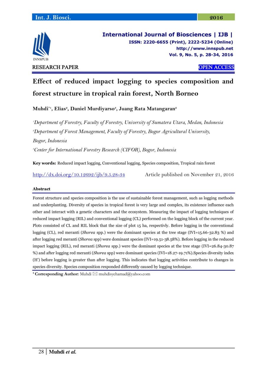 Effect of reduced impact logging to species composition and forest ...