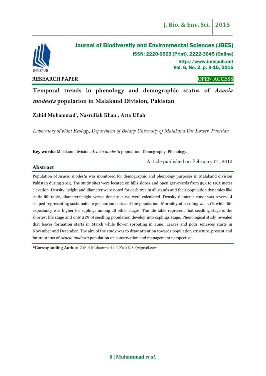 Temporal trends in phenology and demographic status of Acacia modesta