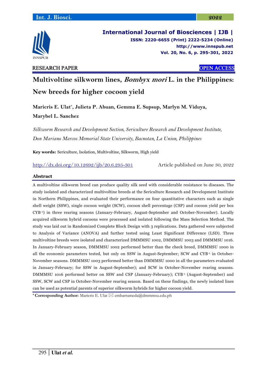 Multivoltine silkworm lines, Bombyx mori L. in the Philippines: New ...