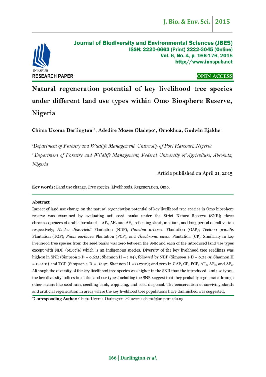 Natural regeneration potential of key livelihood tree species under ...