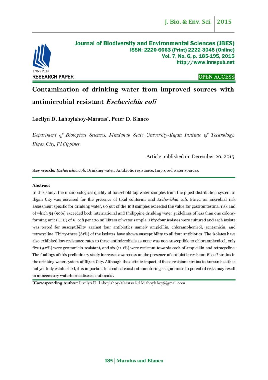Contamination of drinking water from improved sources with ...