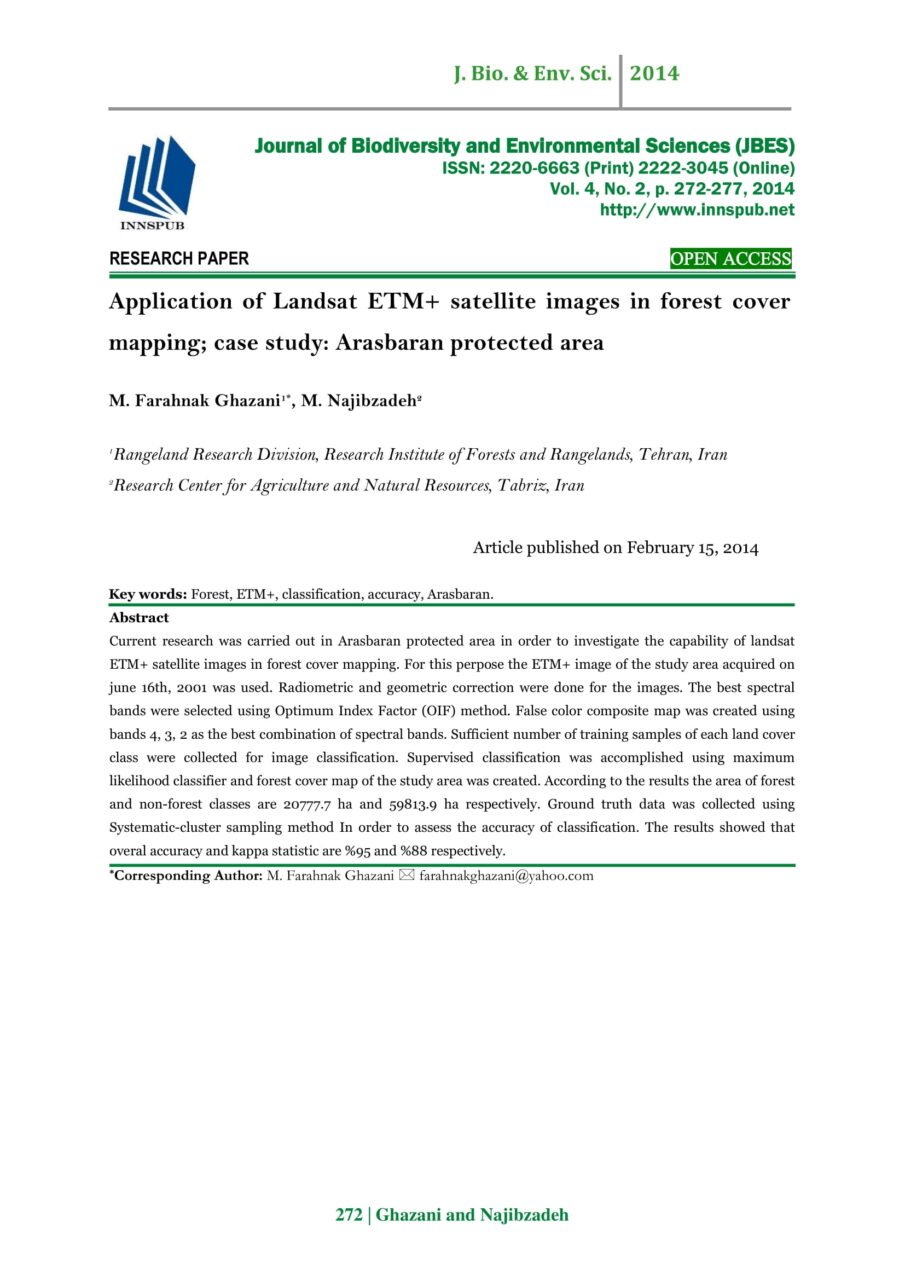 Application of Landsat ETM+ satellite images in forest cover mapping ...