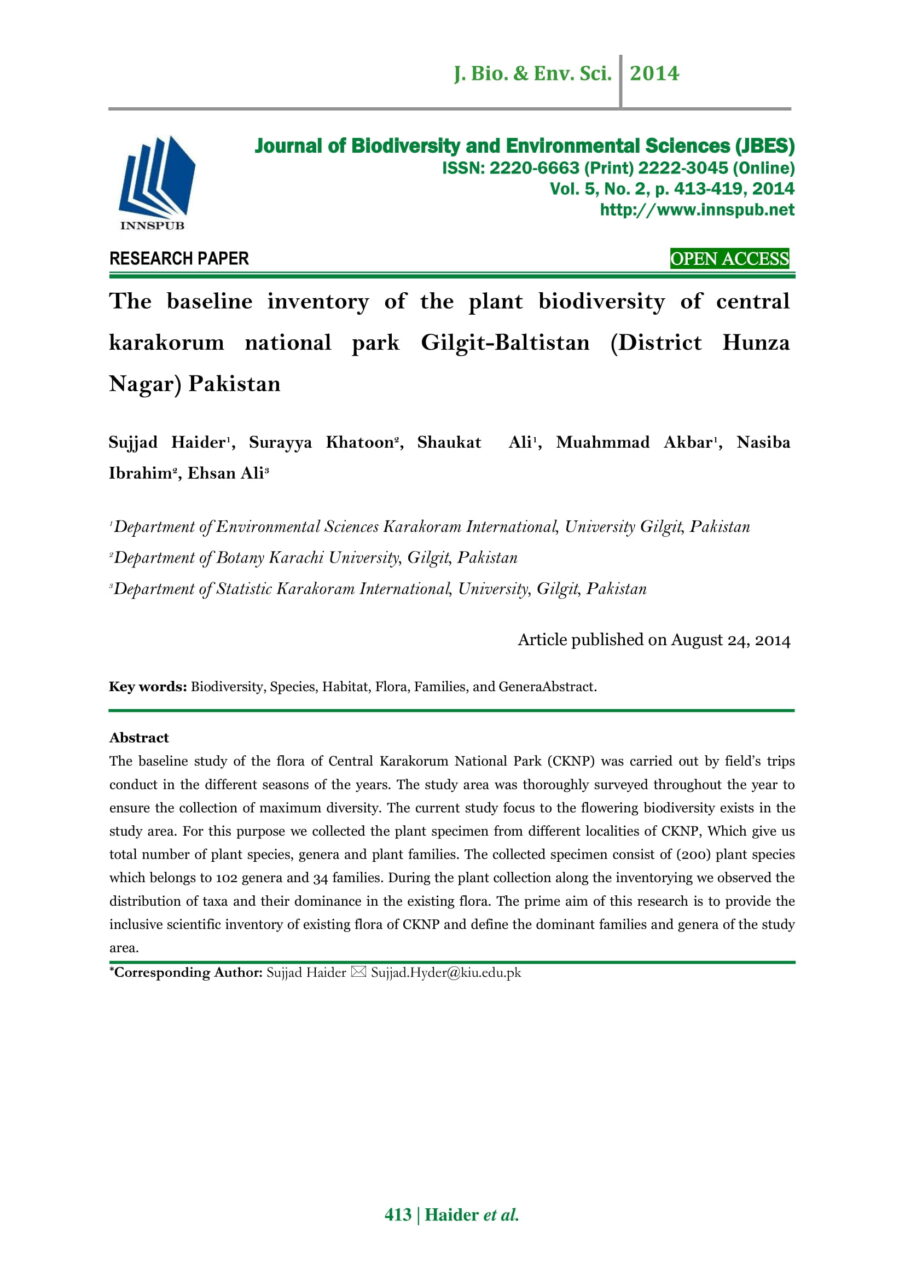 The baseline inventory of the plant biodiversity of central karakorum ...