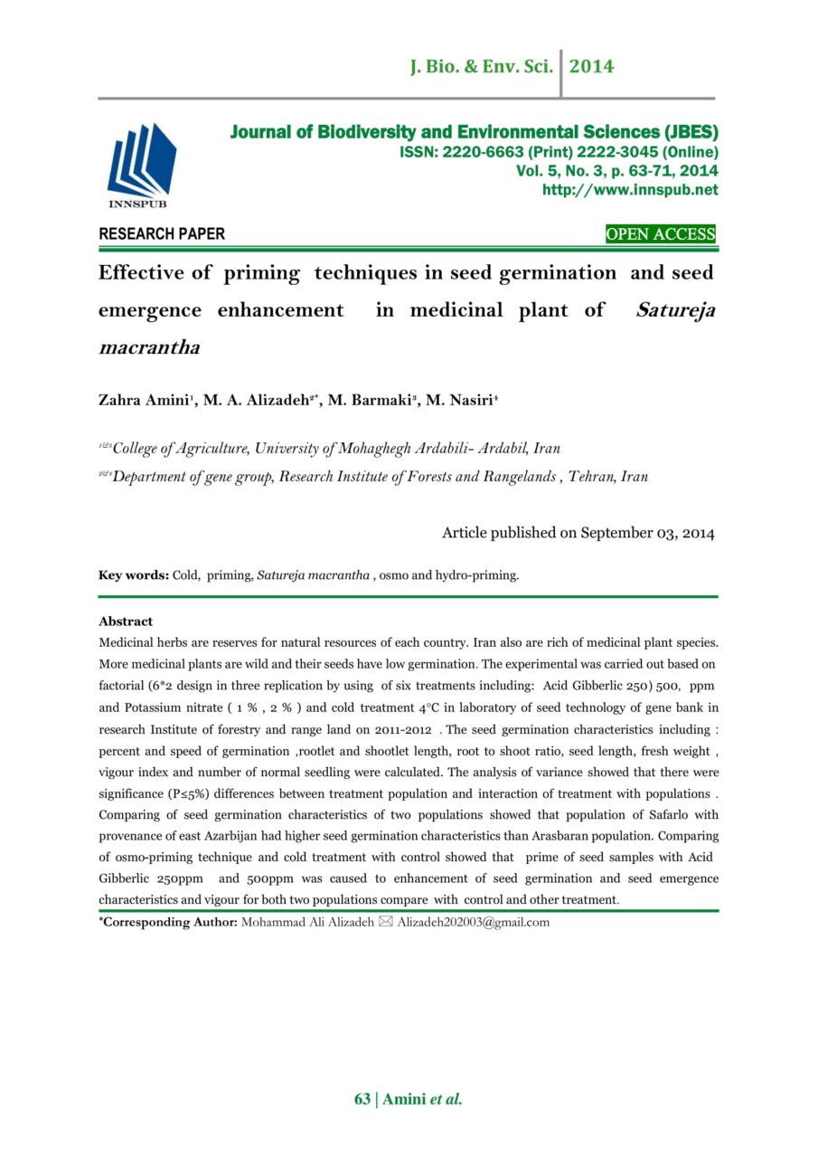 Effective Of Priming Techniques In Seed Germination And Seed Emergence 