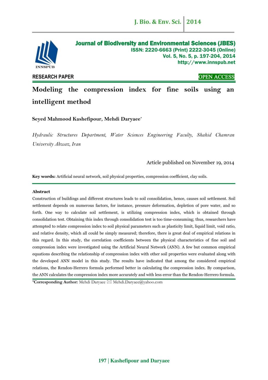 Modeling the compression index for fine soils using an intelligent method