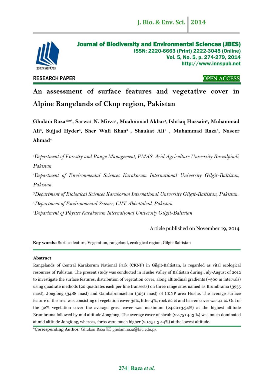 An assessment of surface features and vegetative cover in Alpine ...