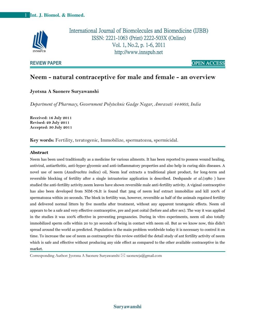 Neemnatural contraceptive for male and femalean overview