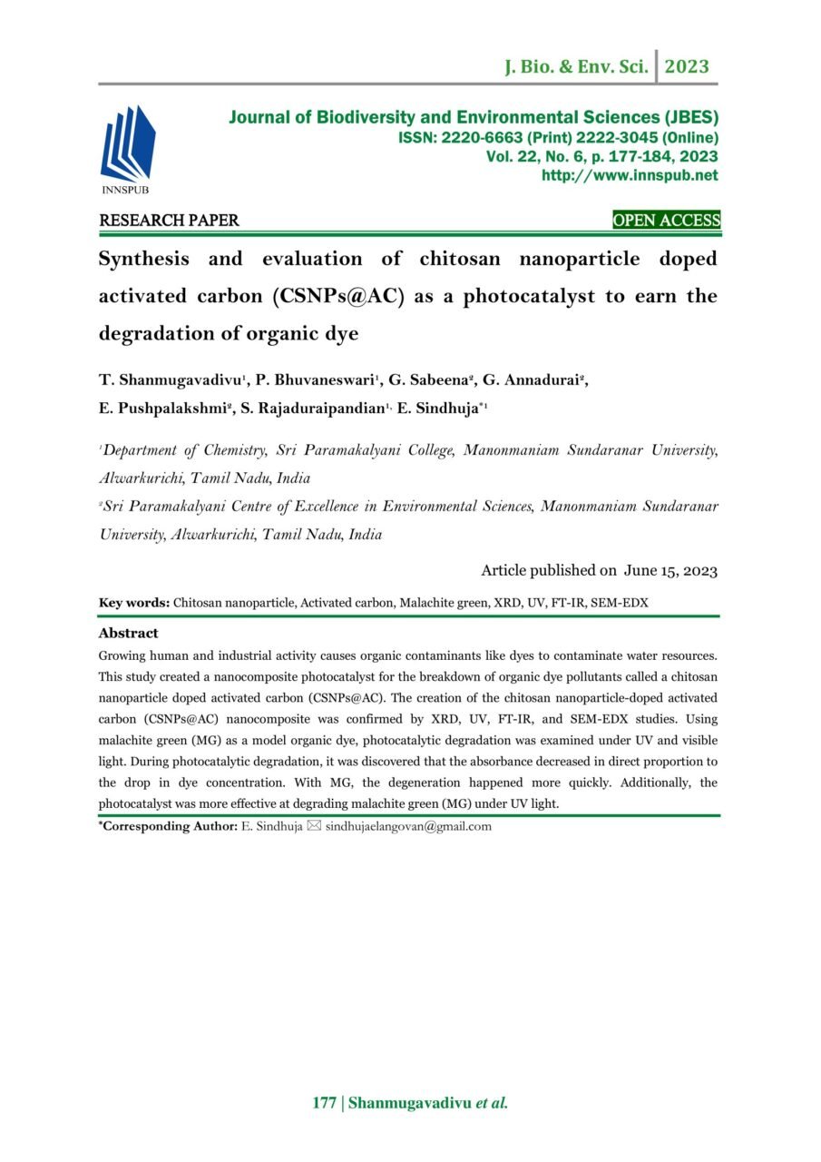 Synthesis and evaluation of chitosan nanoparticle doped activated ...