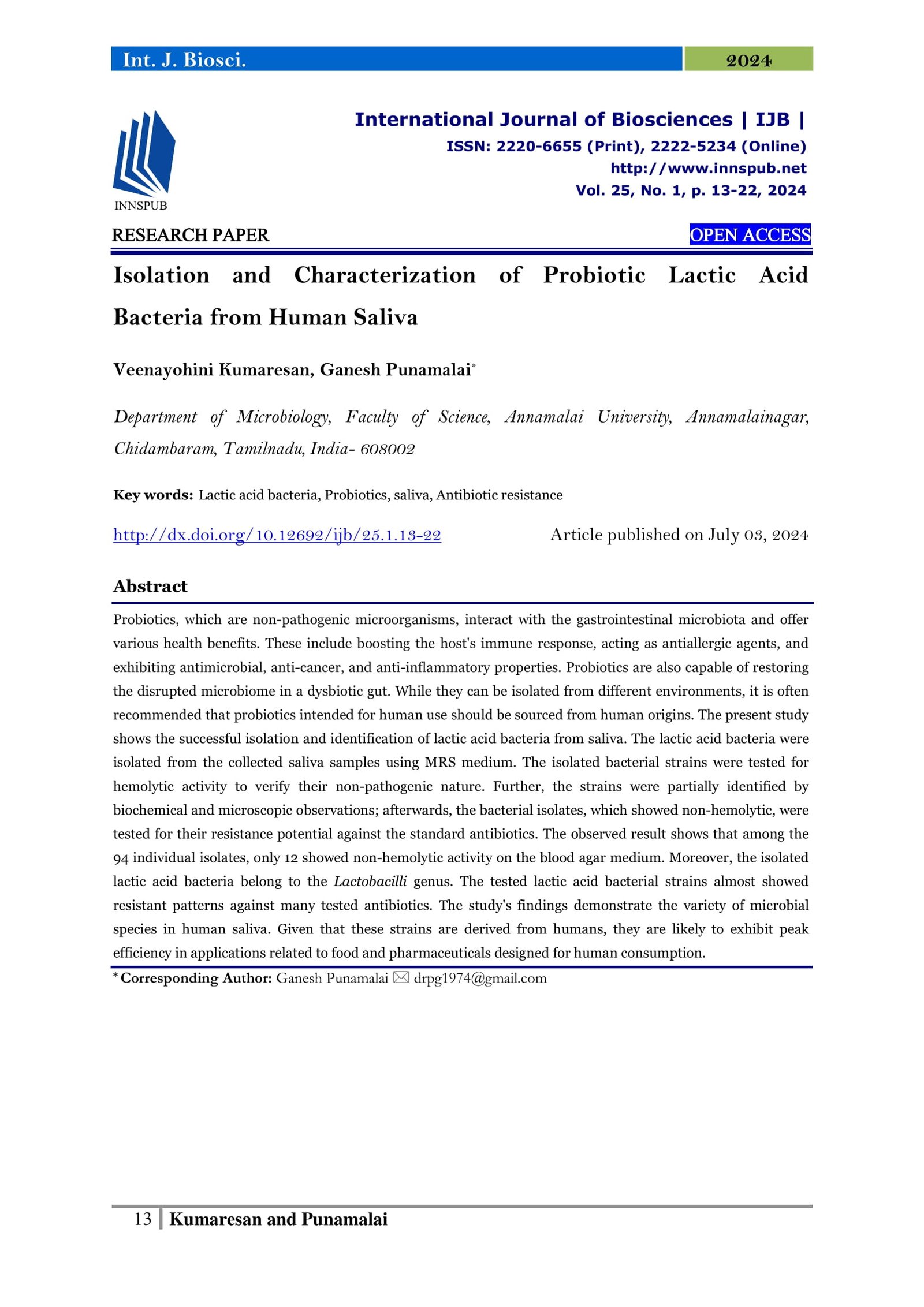 Isolation and Characterization of Probiotic Lactic Acid Bacteria from ...