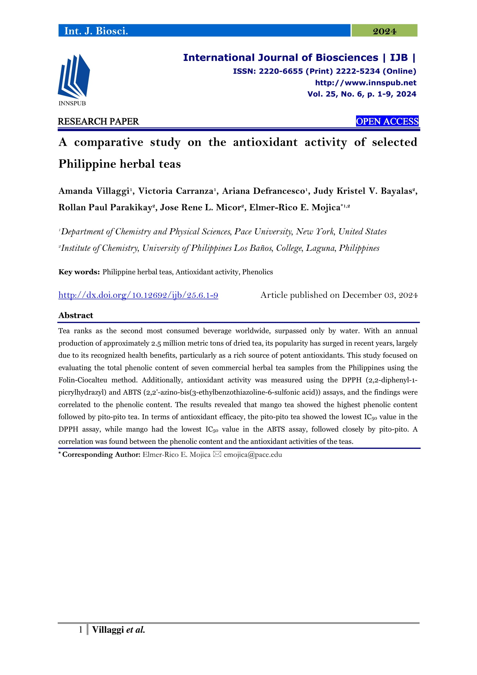 A Comparative Study On The Antioxidant Activity Of Selected Philippine Herbal Teas