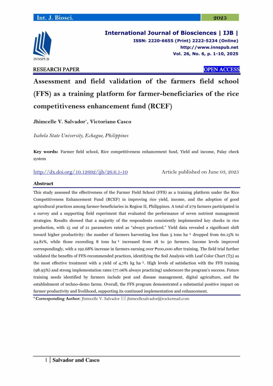Assessment and field validation of the farmers field school (FFS) as a ...