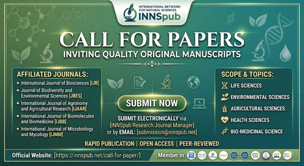 The International Network for Natural Sciences | INNSpub invites all honorable research scholars to submit their original quality manuscripts for quick publication of research papers